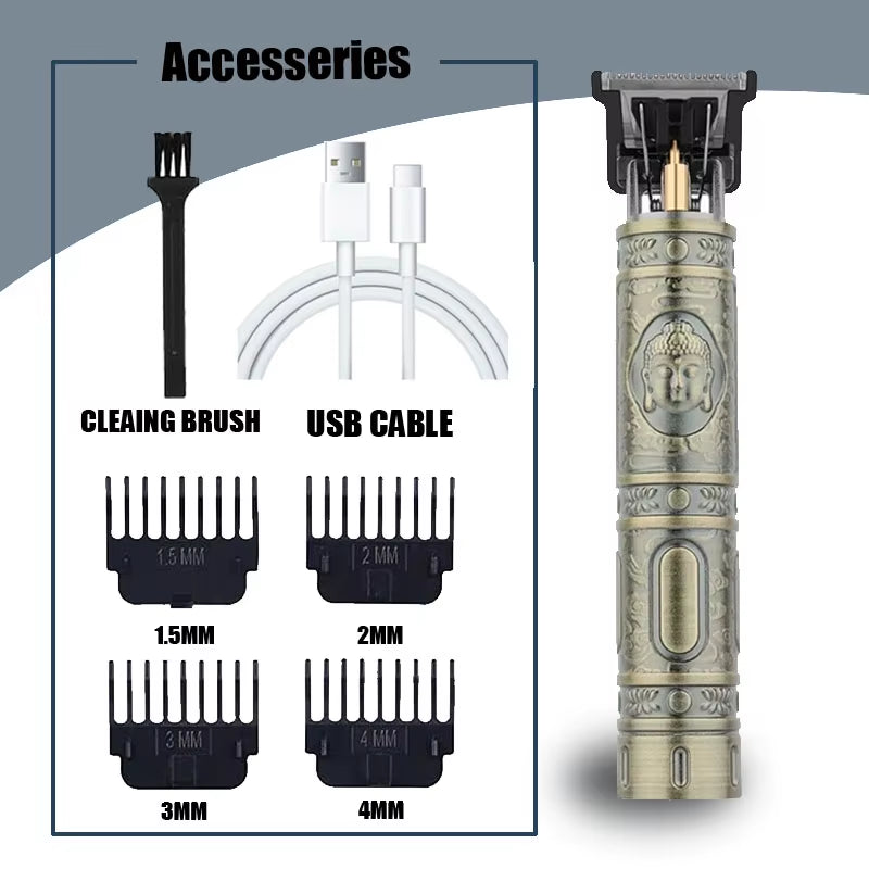 Vintage T9 Electric Hair Cutting Machine Hair Clipper Professional Men Shaver Rechargeable Barber Trimmer for Men Dragon Buddha