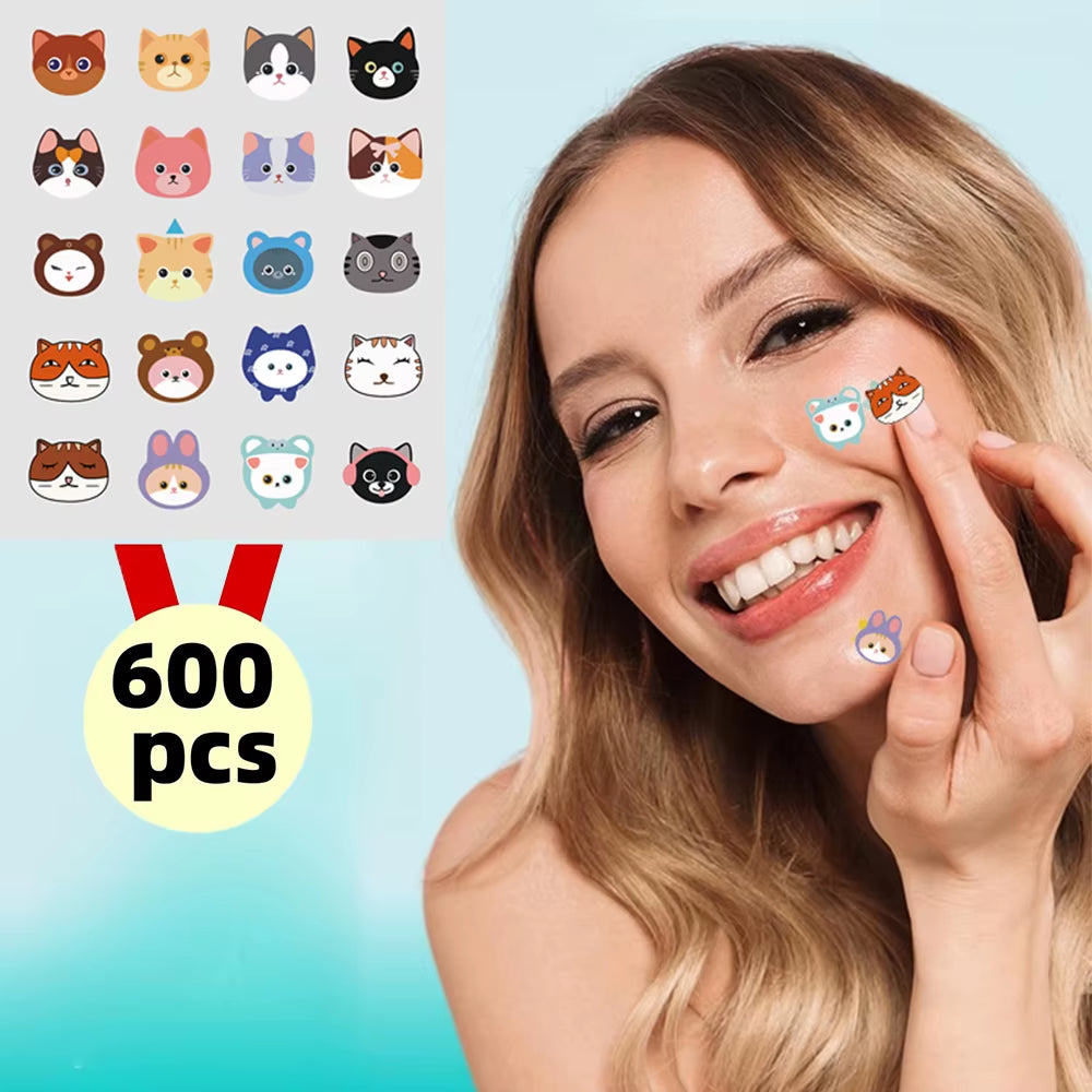 600 Pieces of Cartoon Cat Acne Patches, Facial Acne Patches,Concealer Acne Patches,And Pimples Patches,Ultra-Thin and Breathab