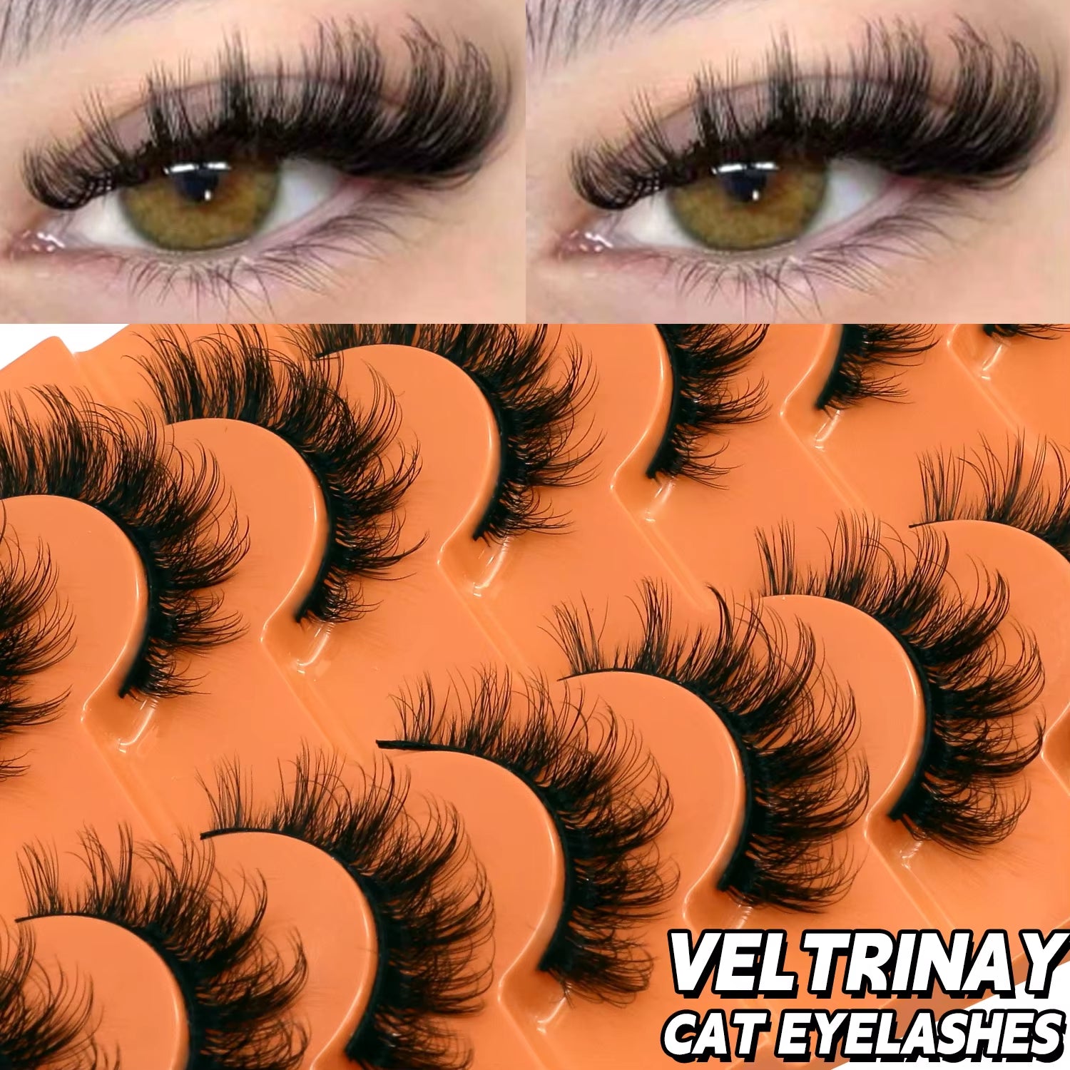 VELTRINAY Cat Eye Lashes False Lashes 3D Faux Mink Lashes Fluffy Volume Strip Lashes Cat Eyelashes Lashes Fake Eyelashes Makeup