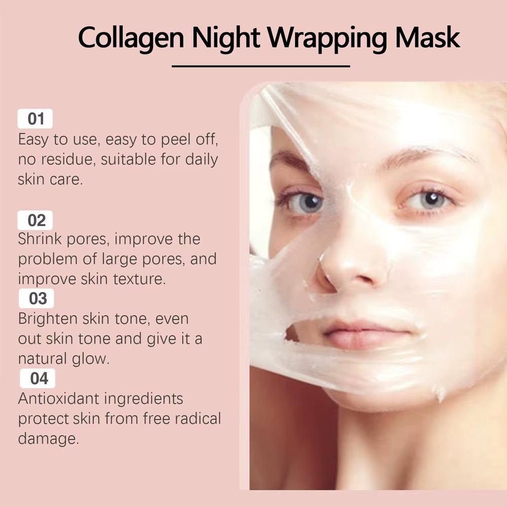 Collagen Overnight Wrapping Peel off Facial Mask Set Korean Collagen Night Wrapping Mask Deeply Hydrates Night Care Mask Cream